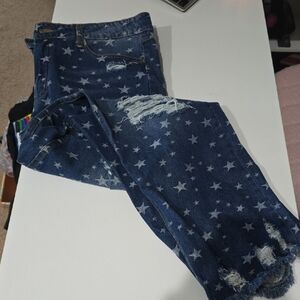 Everyday Chic Star Distressed Cropped Denim Pant Size Large NWOT